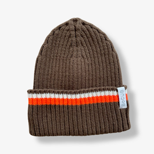 Fishermans Beanie - Chocolate/Fluro Peach/vintage white