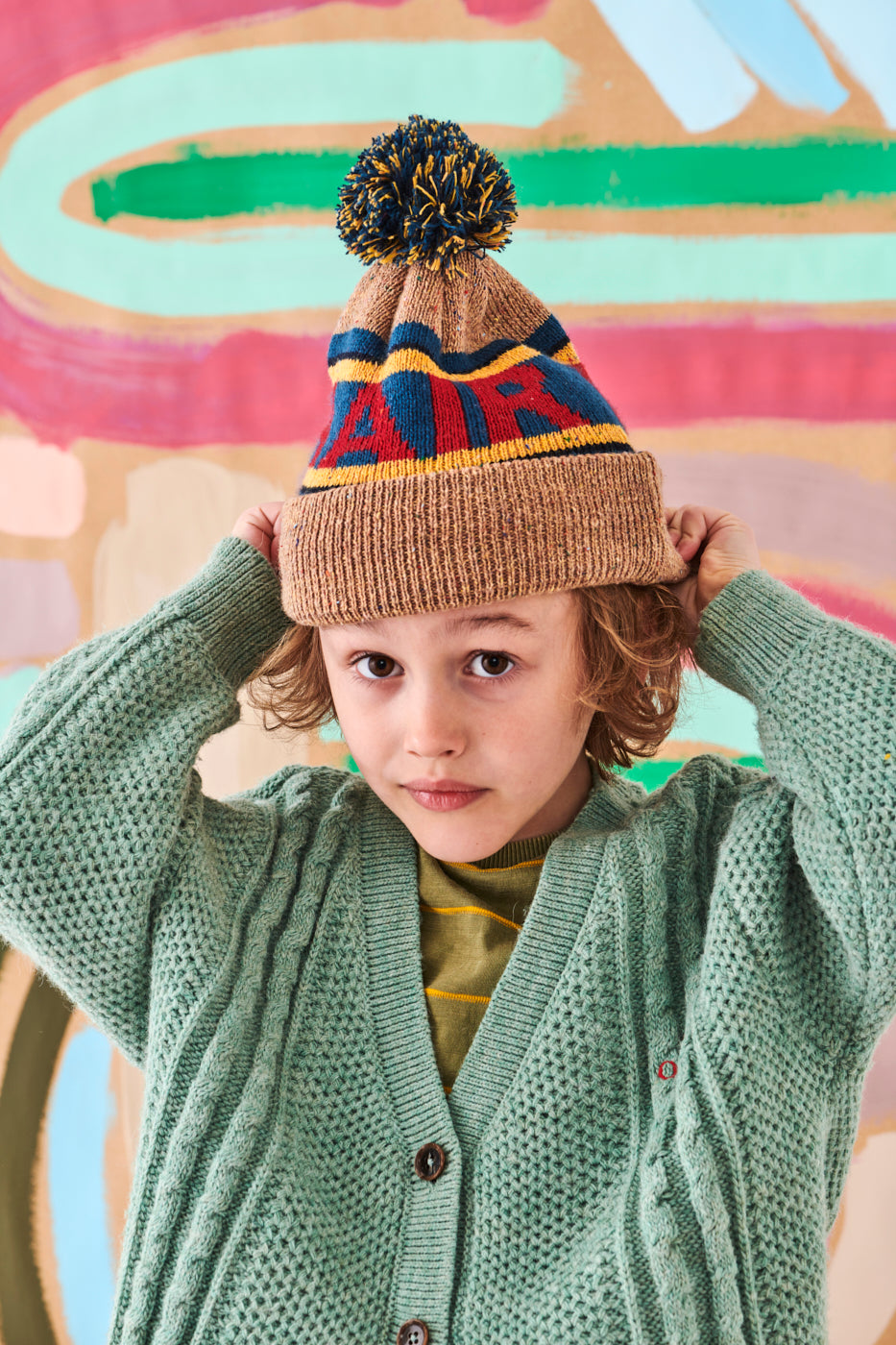 "Bad Hair" Tan/Navy - Beanie