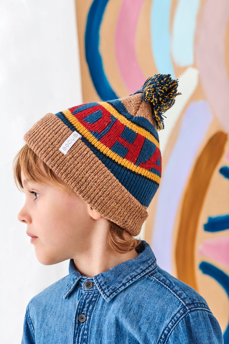 "Bad Hair" Tan/Navy - Beanie