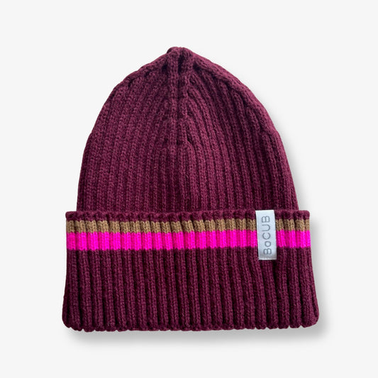 Fishermans Beanie - Maroon/ Candy Pink